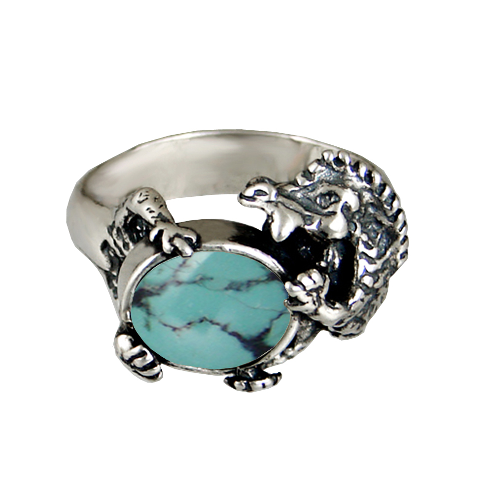 Sterling Silver Dragon Ring With Chinese Turquoise Size 9